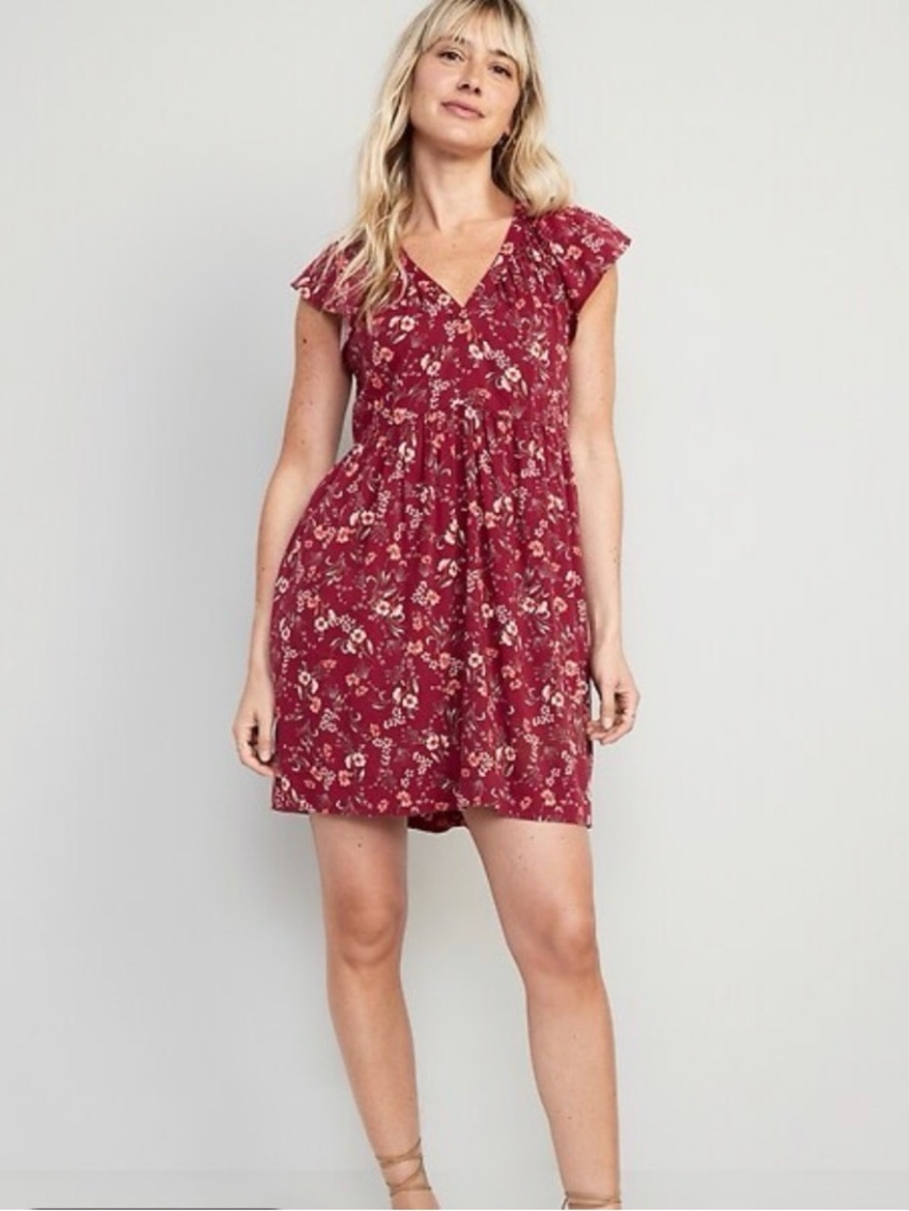 Old Navy Wine Floral V-Neck Mini Dress